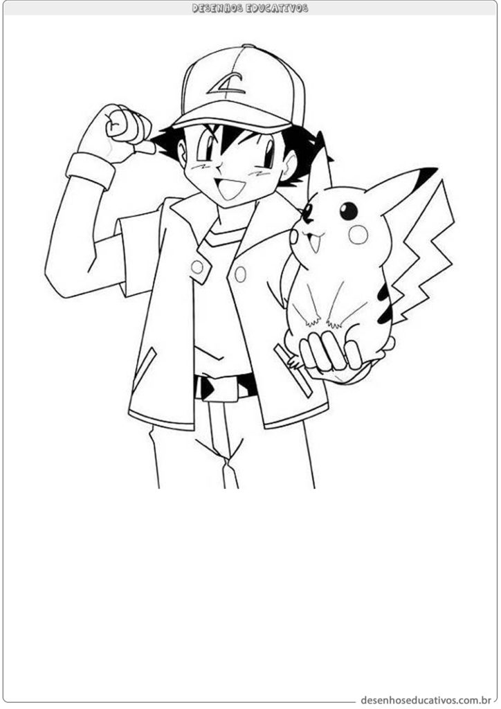Ash e pikachu para colorir